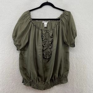 Eduardo Blanco Womens top size small Silk off the shoulder Green beach ruffle
